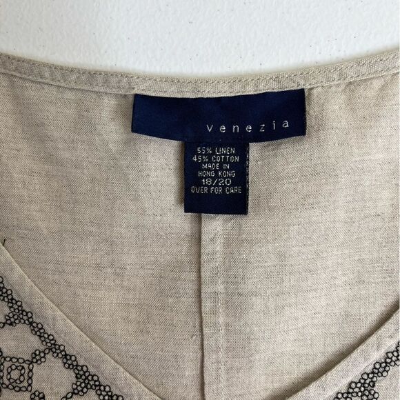 Venezia Linen Embroidered Sleeveless Top Elastic Drawstring Pants Women 18/20 - Picture 6 of 15